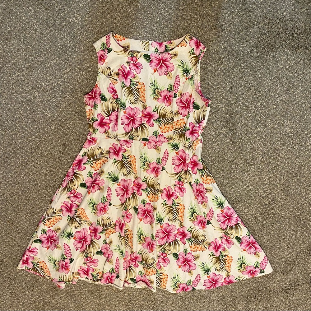 Floral Hawaiian Womens Womens XL Fit and Flare Mid Cotton Dress EUC